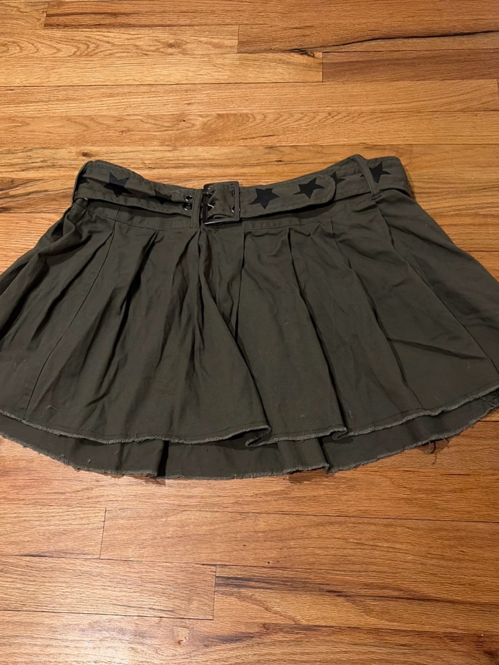 Hot Topic Social Collision Olive Green Pleated Skater Skirt Size Large